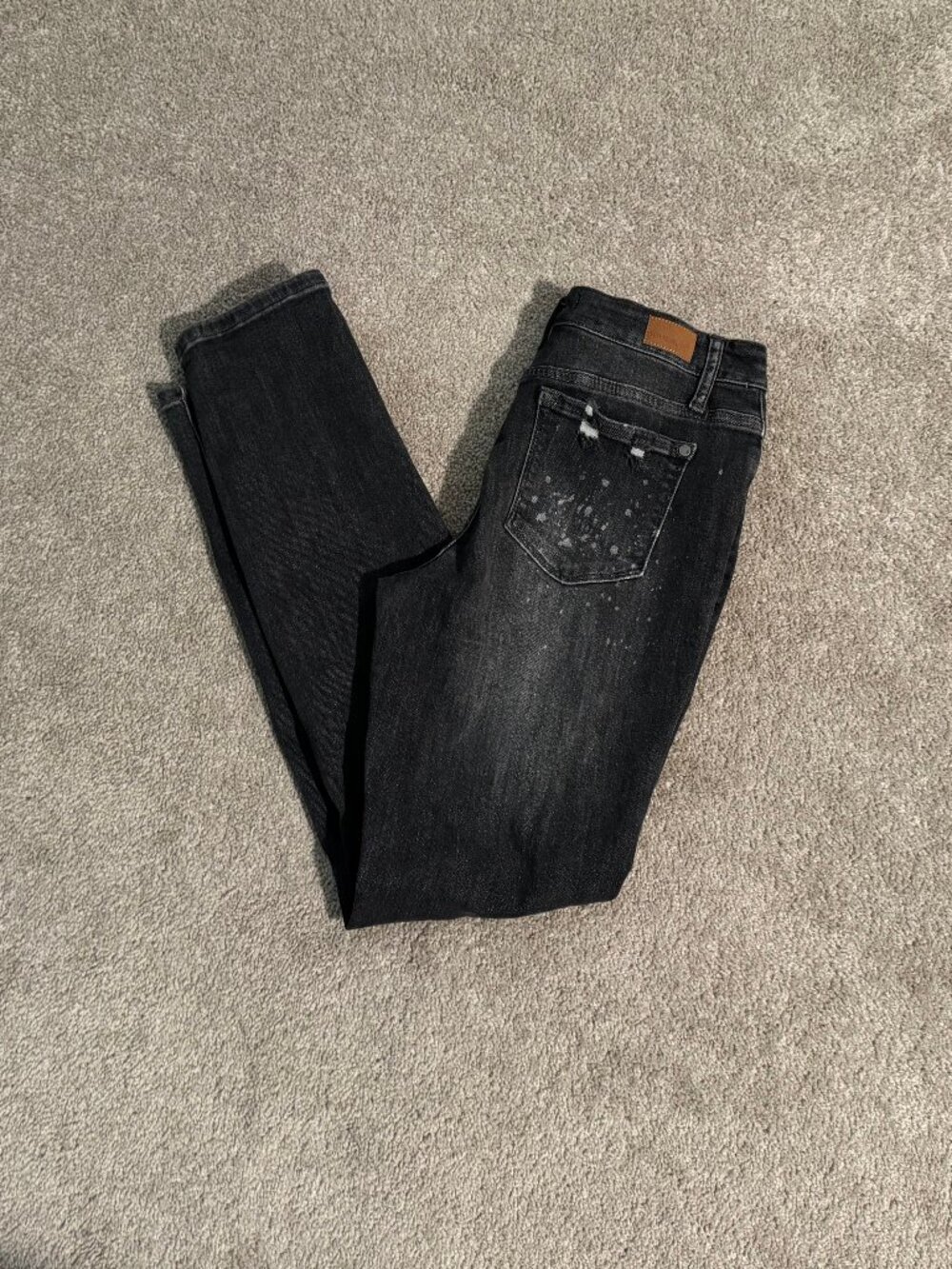 Judy Blue Mid Rise Boyfriend Destructed Splattered Black Jeans Sz 7/28 (29x30)